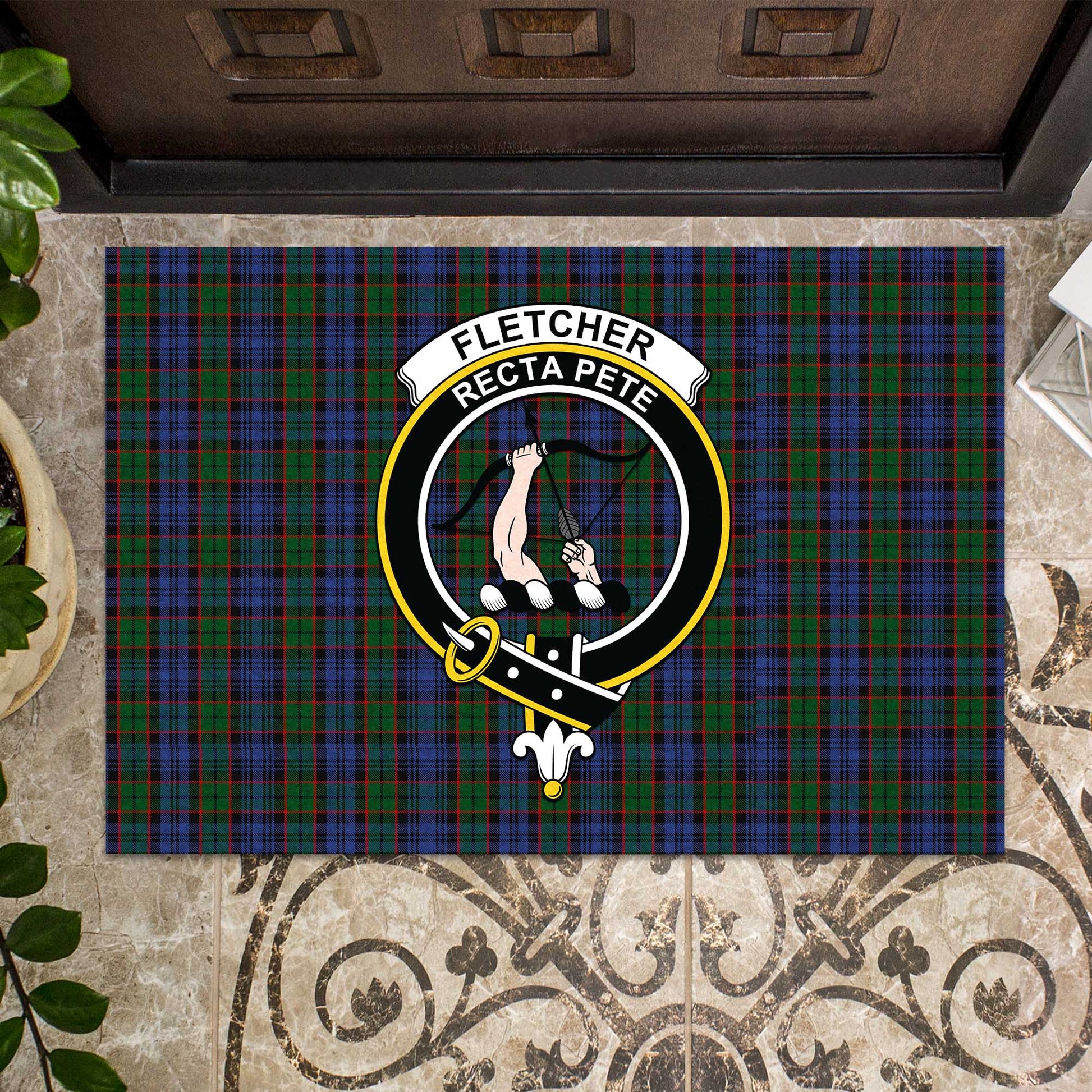 Fletcher Tartan Door Mat with Family Crest - Tartanvibesclothing