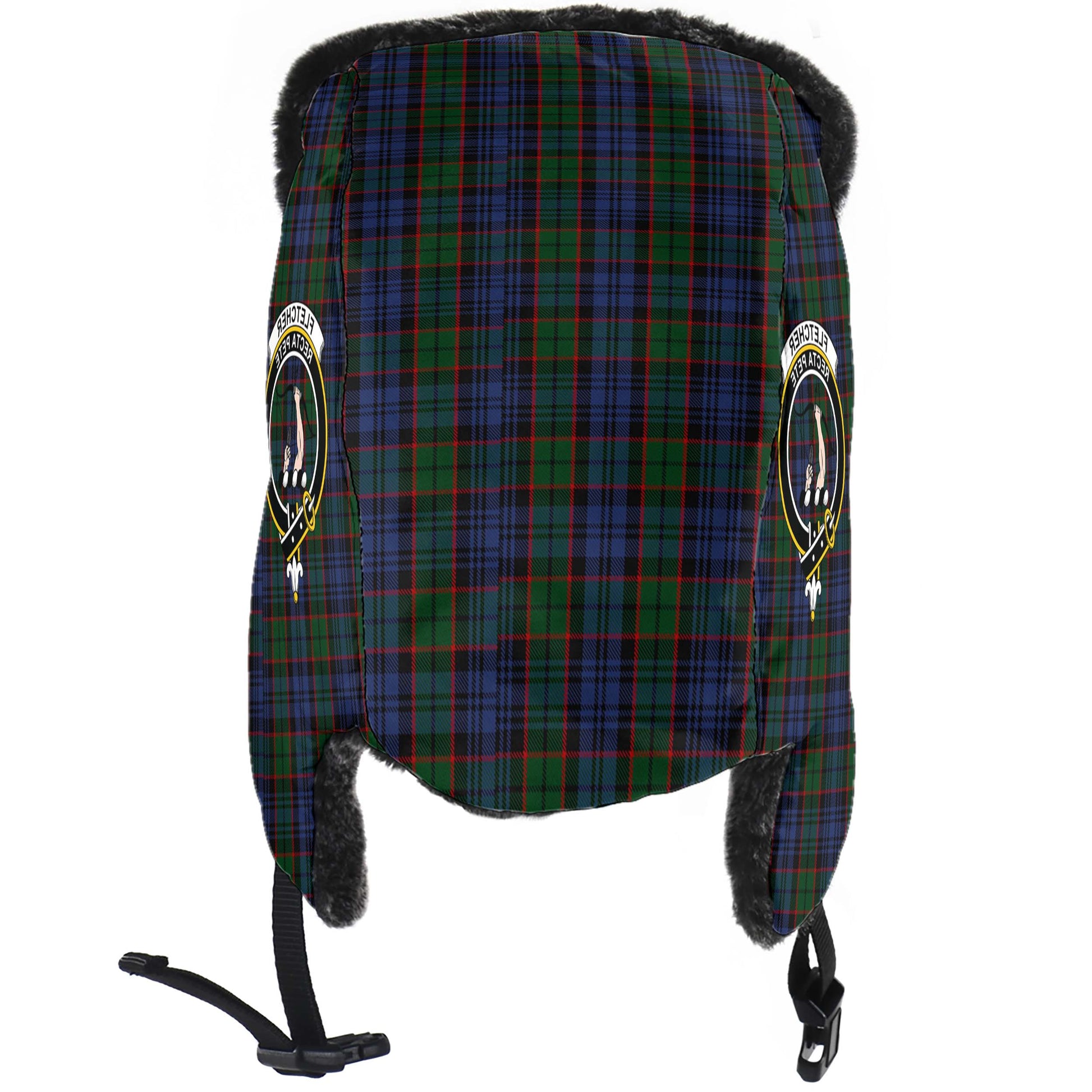 Fletcher Tartan Winter Trapper Hat with Family Crest - Tartanvibesclothing