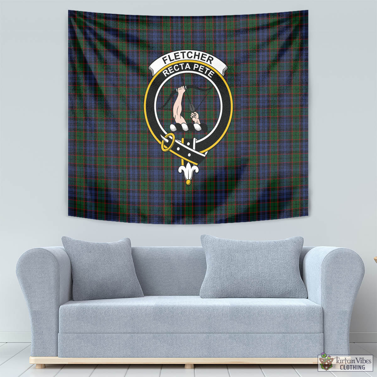 Tartan Vibes Clothing Fletcher Tartan Tapestry Wall Hanging and Home Decor for Room with Family Crest