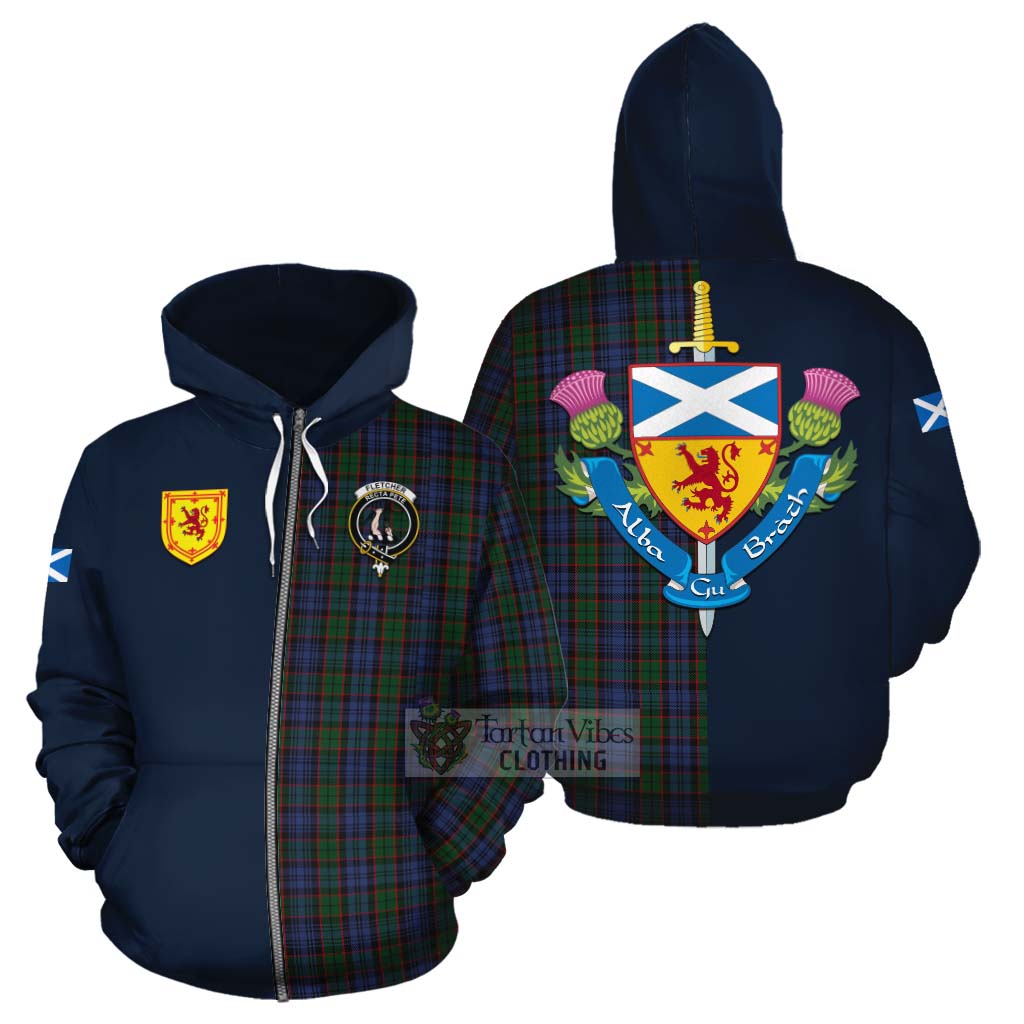 Tartan Vibes Clothing Fletcher Tartan Cotton Hoodie Alba with Scottish Lion Royal Arm Half Style