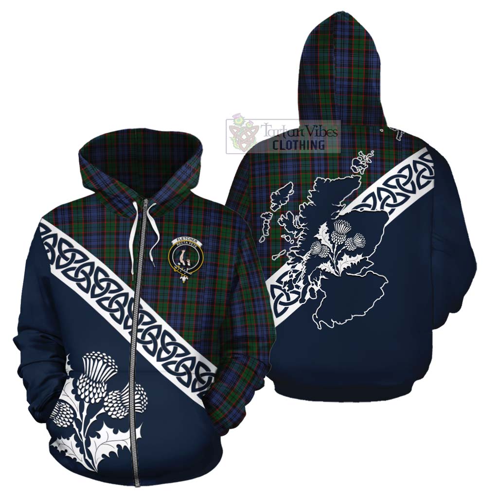 Tartan Vibes Clothing Fletcher Tartan Cotton Hoodie Featuring Thistle and Scotland Map