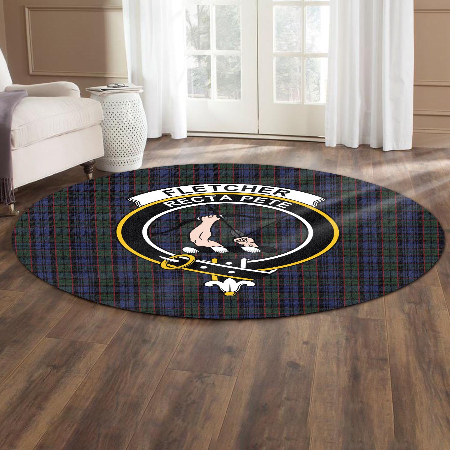 Fletcher Tartan Round Rug with Family Crest - Tartanvibesclothing