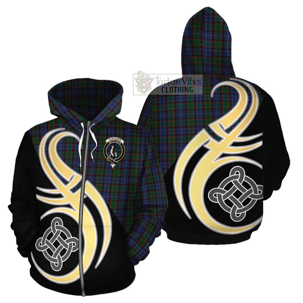 Tartan Vibes Clothing Fletcher Tartan Cotton Hoodie with Family Crest and Celtic Symbol Style