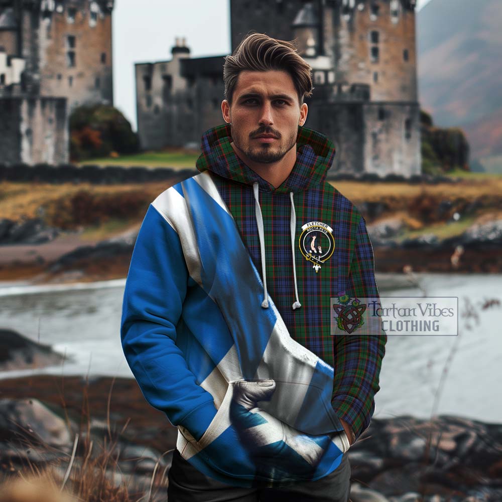 Tartan Vibes Clothing Fletcher Tartan Cotton Hoodie with Family Crest Scotland Patriotic Style