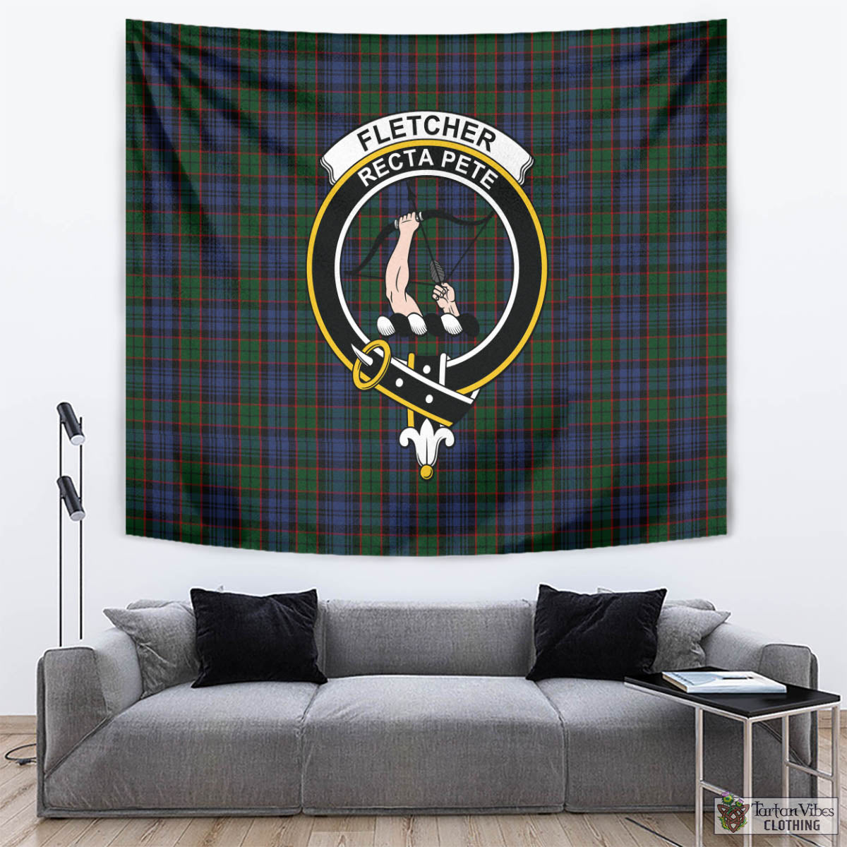 Tartan Vibes Clothing Fletcher Tartan Tapestry Wall Hanging and Home Decor for Room with Family Crest