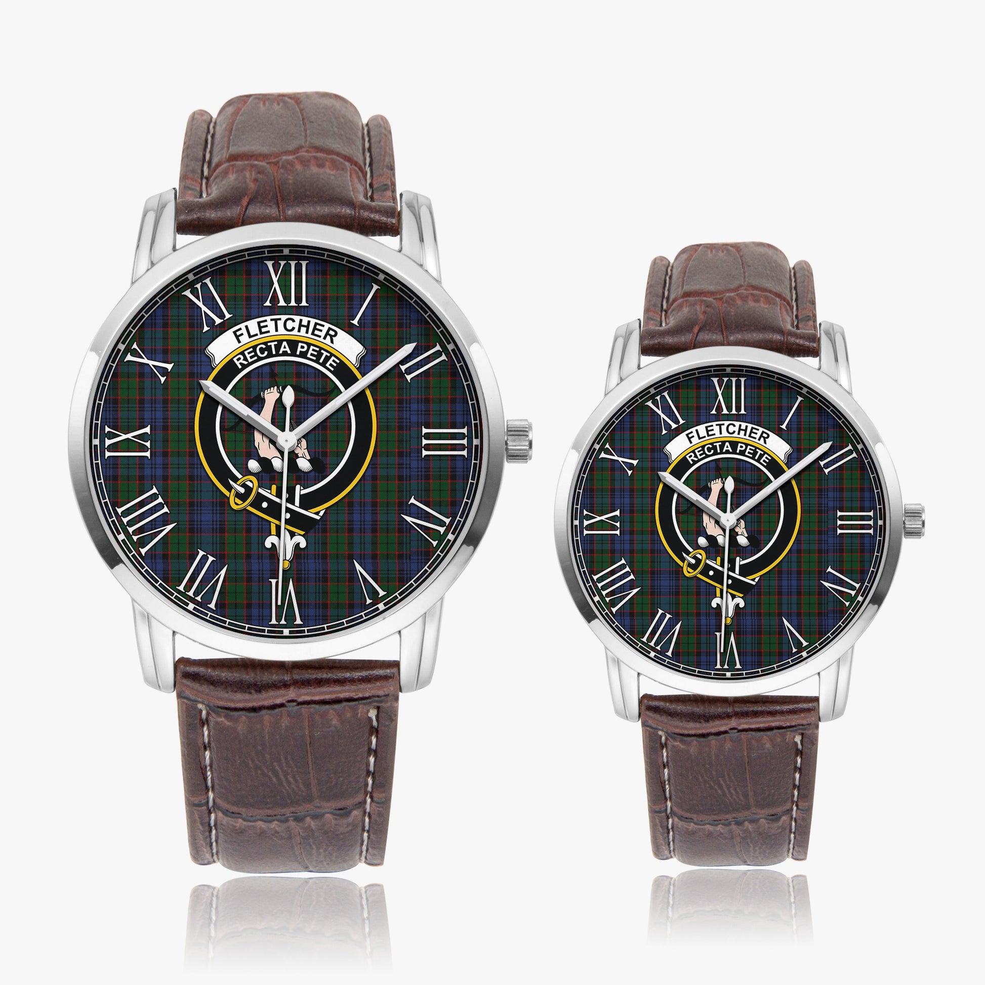 Fletcher Tartan Family Crest Leather Strap Quartz Watch - Tartanvibesclothing