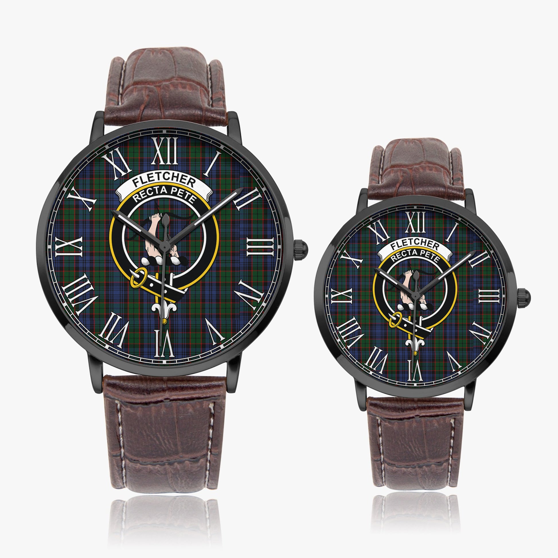 Fletcher Tartan Family Crest Leather Strap Quartz Watch - Tartanvibesclothing