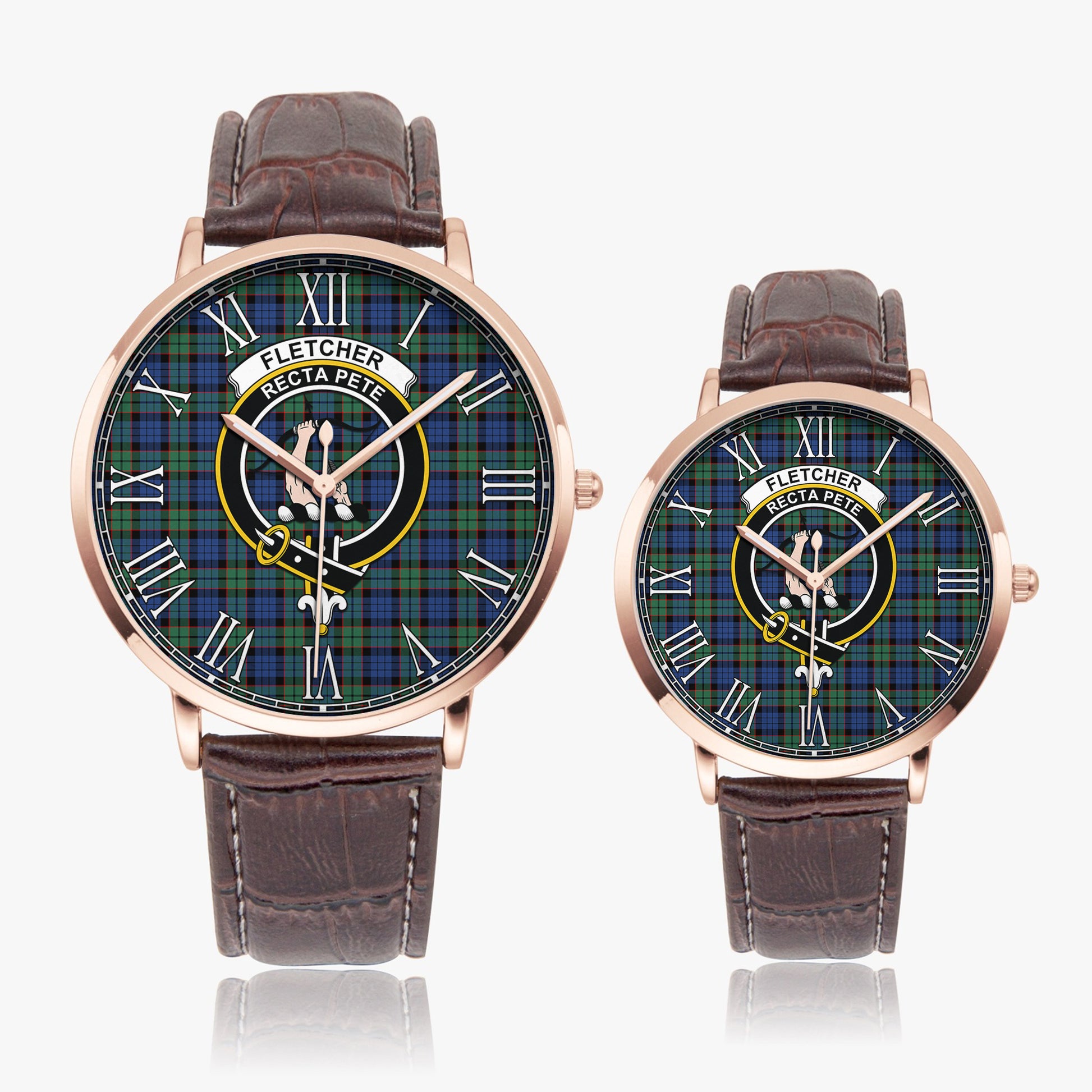 Fletcher Ancient Tartan Family Crest Leather Strap Quartz Watch - Tartanvibesclothing