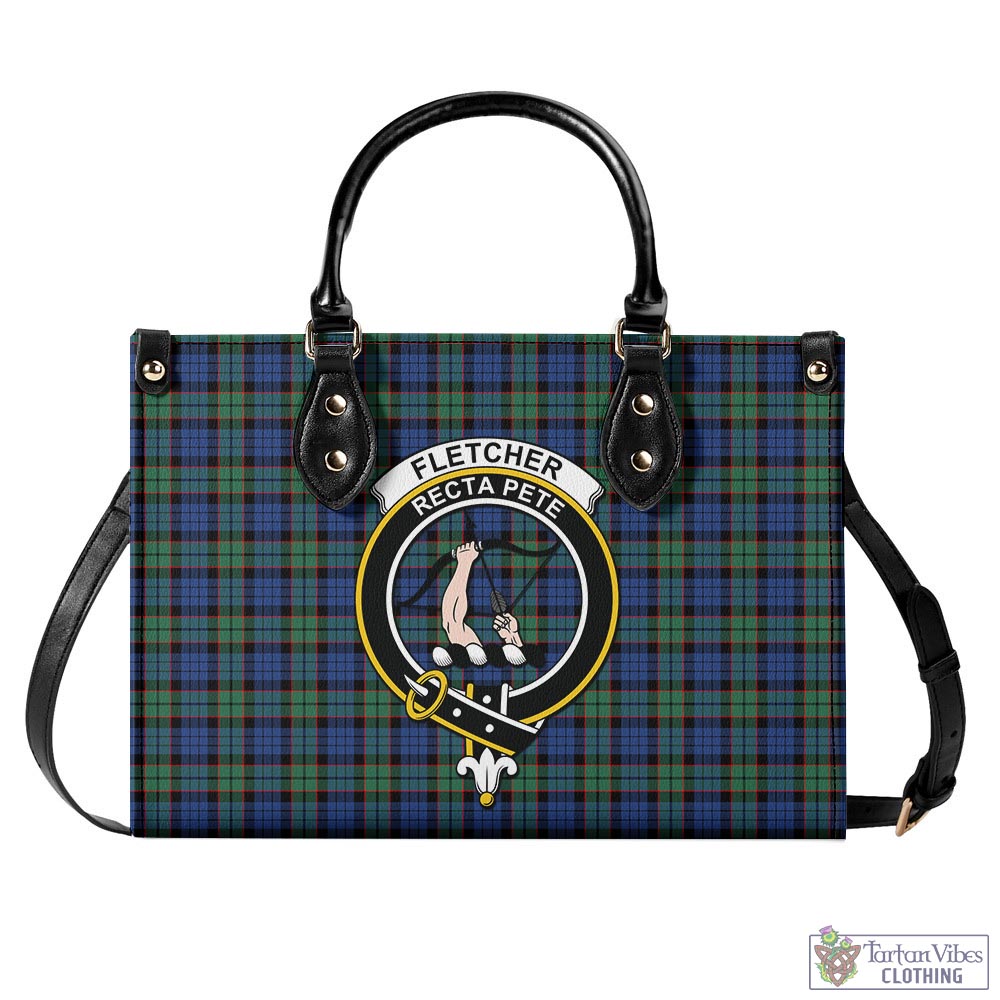 Tartan Vibes Clothing Fletcher Ancient Tartan Luxury Leather Handbags with Family Crest