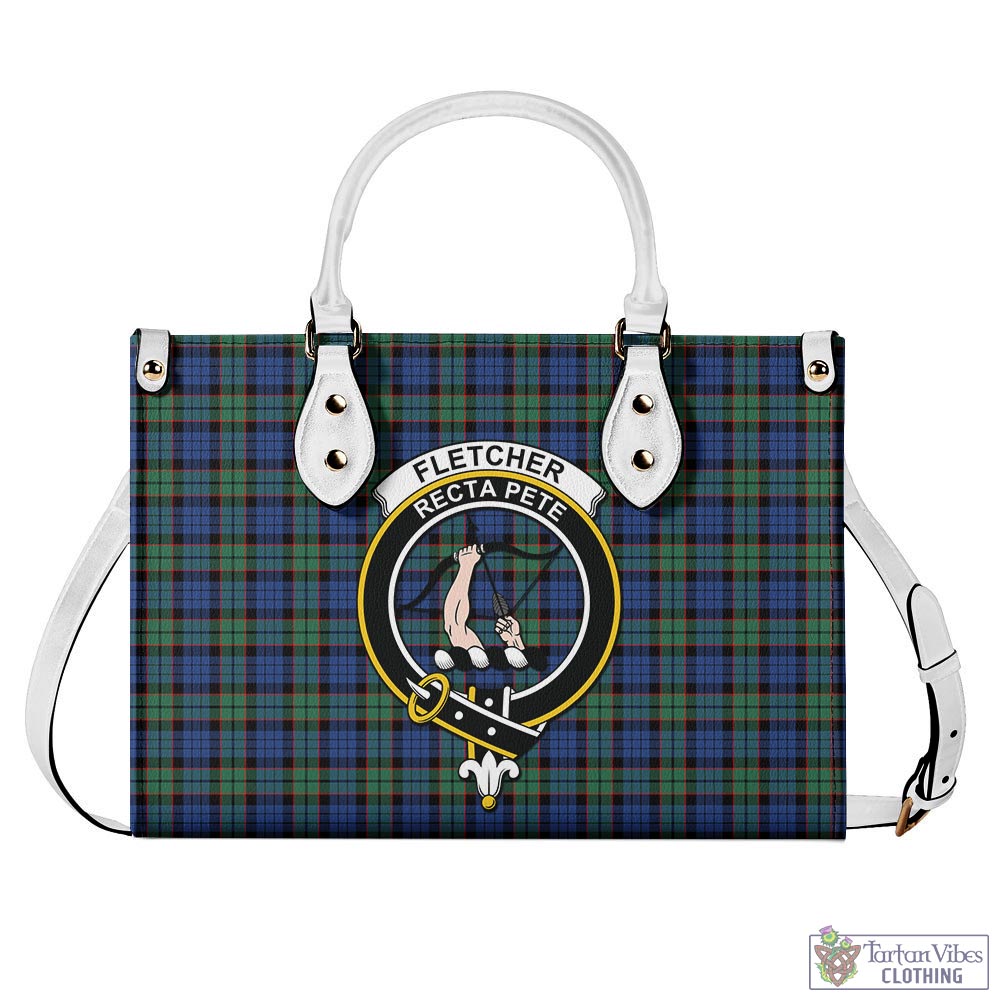 Tartan Vibes Clothing Fletcher Ancient Tartan Luxury Leather Handbags with Family Crest