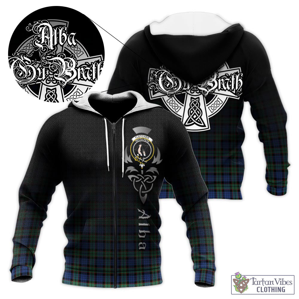 Tartan Vibes Clothing Fletcher Ancient Tartan Knitted Hoodie Featuring Alba Gu Brath Family Crest Celtic Inspired