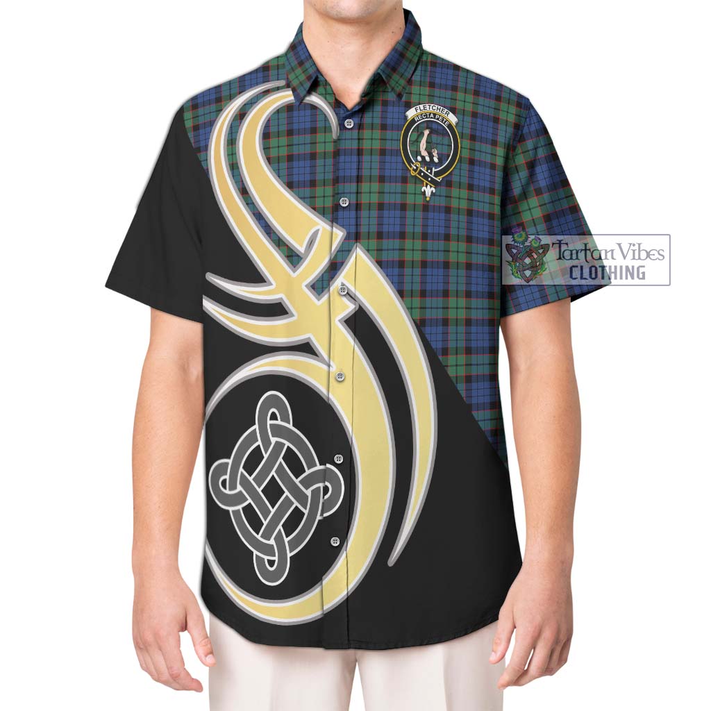 Fletcher Ancient Tartan Short Sleeve Button Shirt with Family Crest and Celtic Symbol Style Kid - Tartan Vibes Clothing