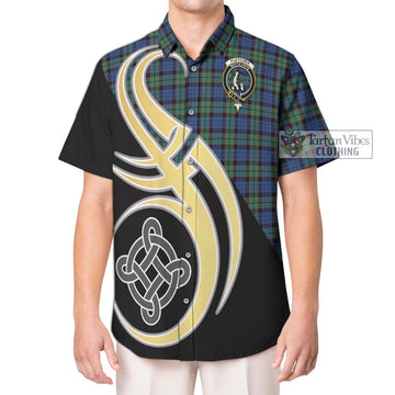 Fletcher Ancient Tartan Short Sleeve Button Shirt with Family Crest and Celtic Symbol Style