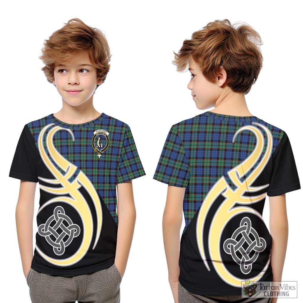 Fletcher Ancient Tartan Kid T-Shirt with Family Crest and Celtic Symbol Style Youth XL Size14 - Tartan Vibes Clothing