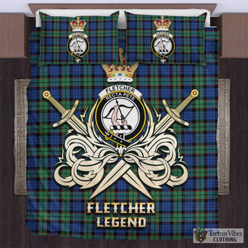 Fletcher Ancient Tartan Bedding Set with Clan Crest and the Golden Sword of Courageous Legacy