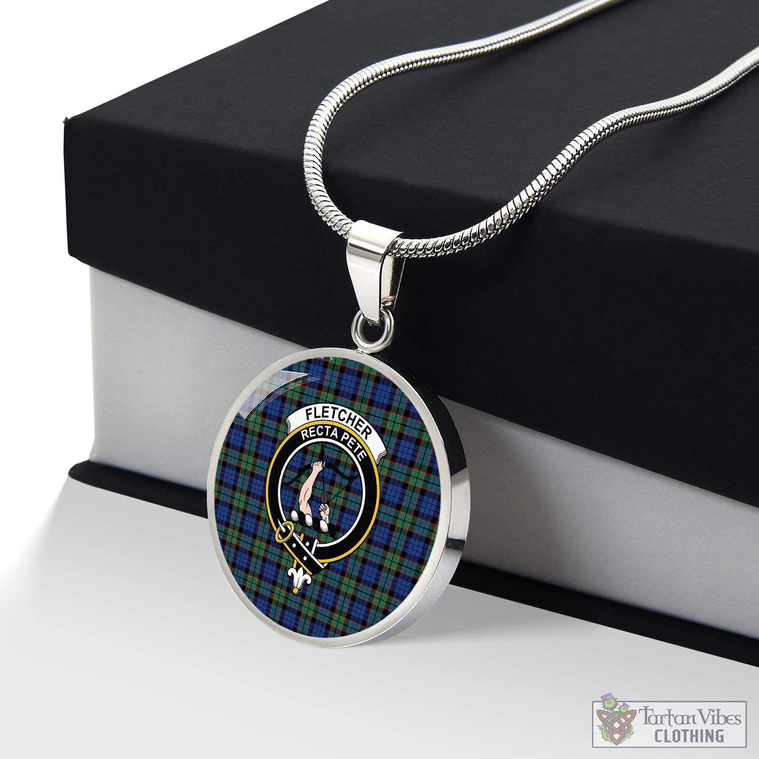 Tartan Vibes Clothing Fletcher Ancient Tartan Circle Necklace with Family Crest