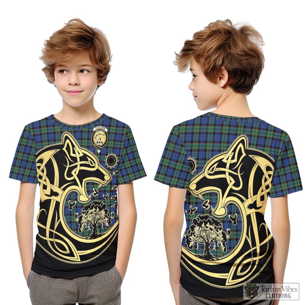 Fletcher Ancient Tartan Kid T-Shirt with Family Crest Celtic Wolf Style Youth XL Size14 - Tartan Vibes Clothing