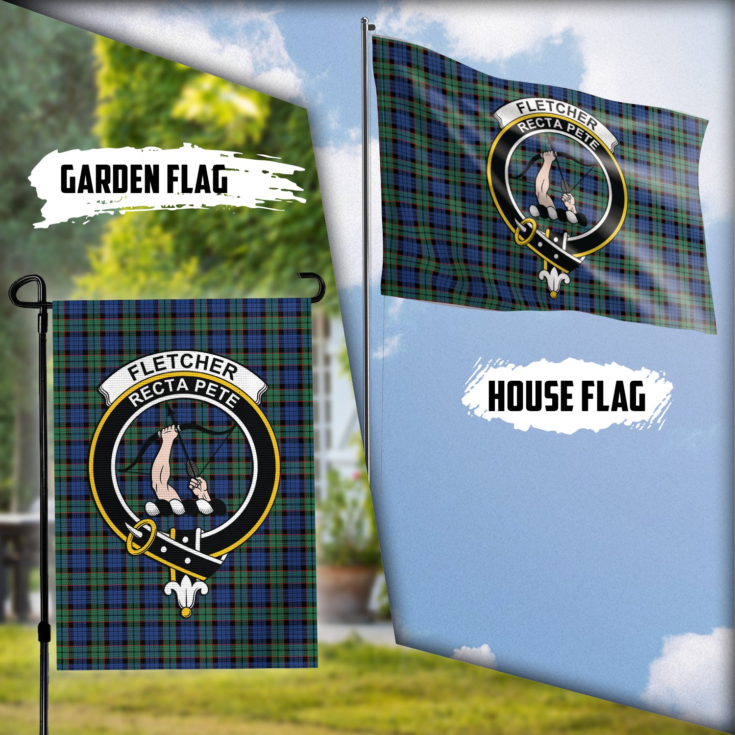 Fletcher Ancient Tartan Flag with Family Crest Garden Flag (Vertical) - Tartan Vibes Clothing