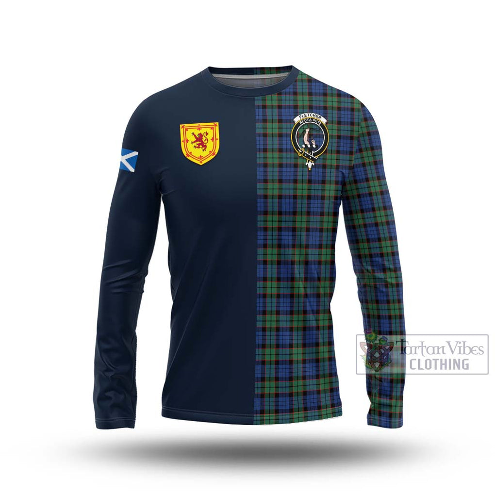 Tartan Vibes Clothing Fletcher Ancient Tartan Long Sleeve T-Shirt with Scottish Lion Royal Arm Half Style