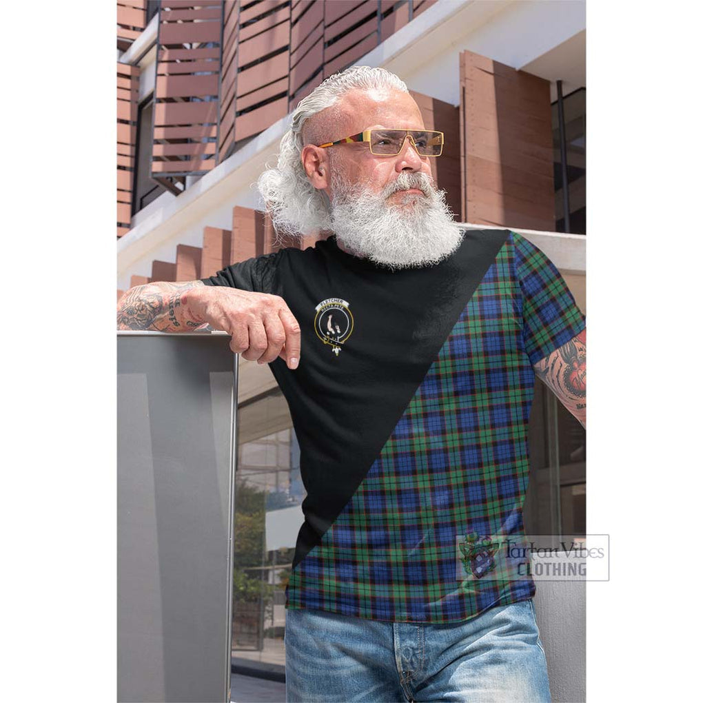 Tartan Vibes Clothing Fletcher Ancient Tartan Cotton T-shirt with Family Crest and Military Logo Style