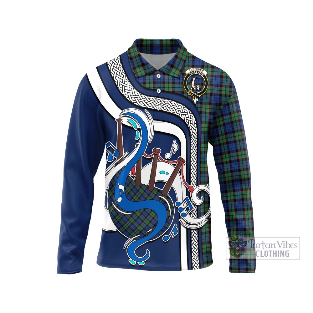 Tartan Vibes Clothing Fletcher Ancient Tartan Long Sleeve Polo Shirt with Epic Bagpipe Style