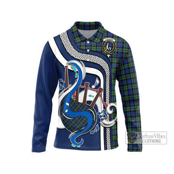 Fletcher Ancient Tartan Long Sleeve Polo Shirt with Epic Bagpipe Style