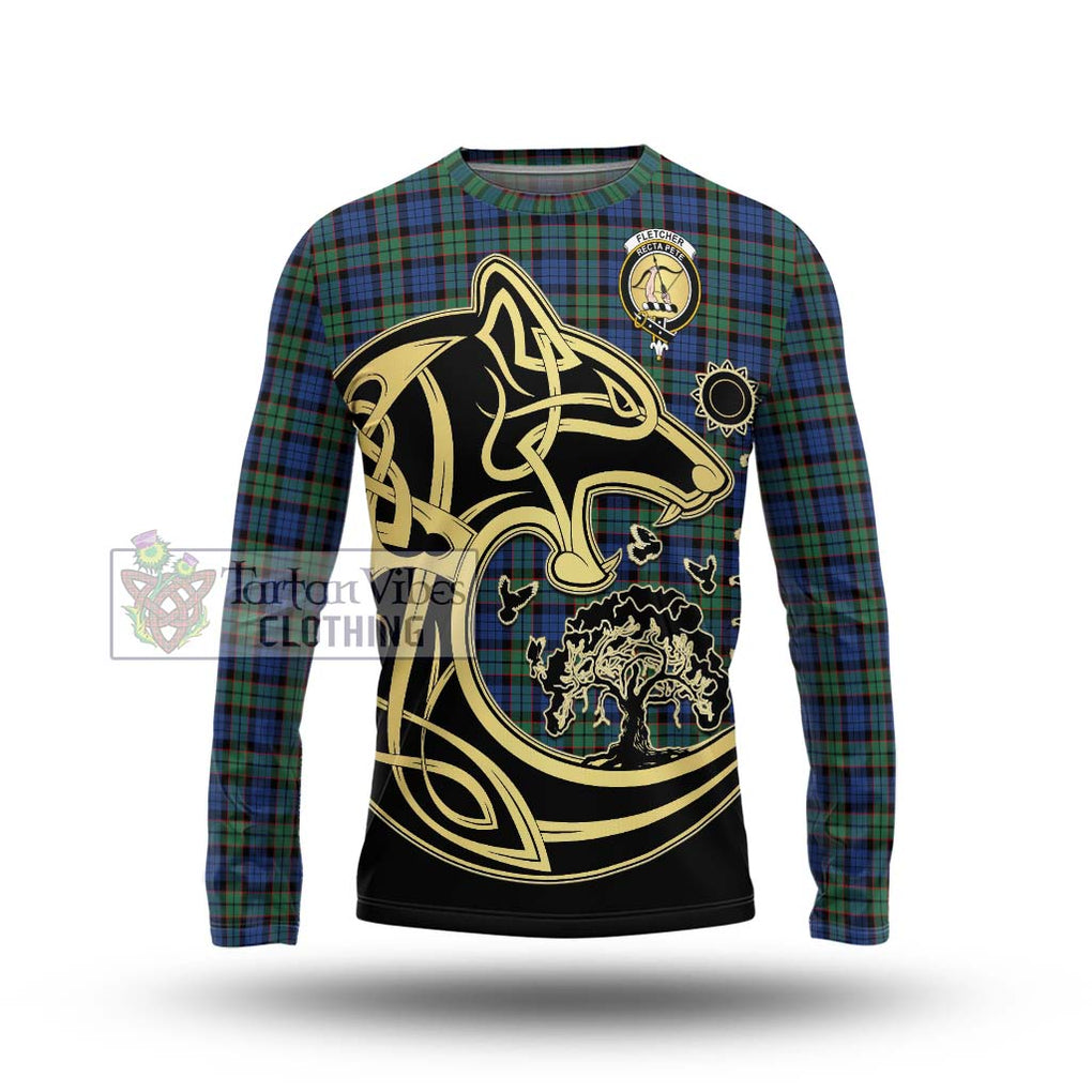 Fletcher Ancient Tartan Long Sleeve T-Shirt with Family Crest Celtic Wolf Style Unisex - Tartan Vibes Clothing