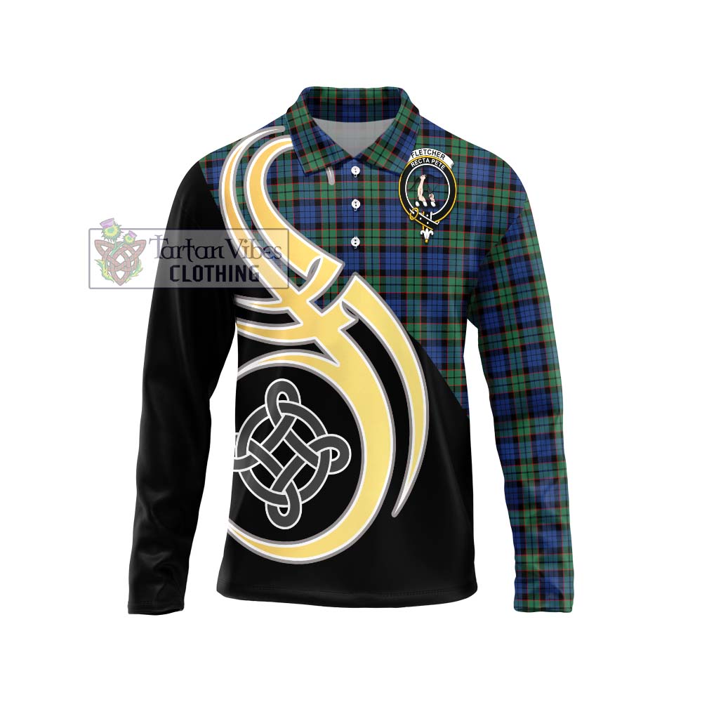 Fletcher Ancient Tartan Long Sleeve Polo Shirt with Family Crest and Celtic Symbol Style Unisex - Tartan Vibes Clothing