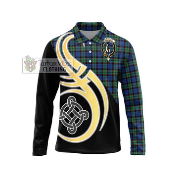 Fletcher Ancient Tartan Long Sleeve Polo Shirt with Family Crest and Celtic Symbol Style