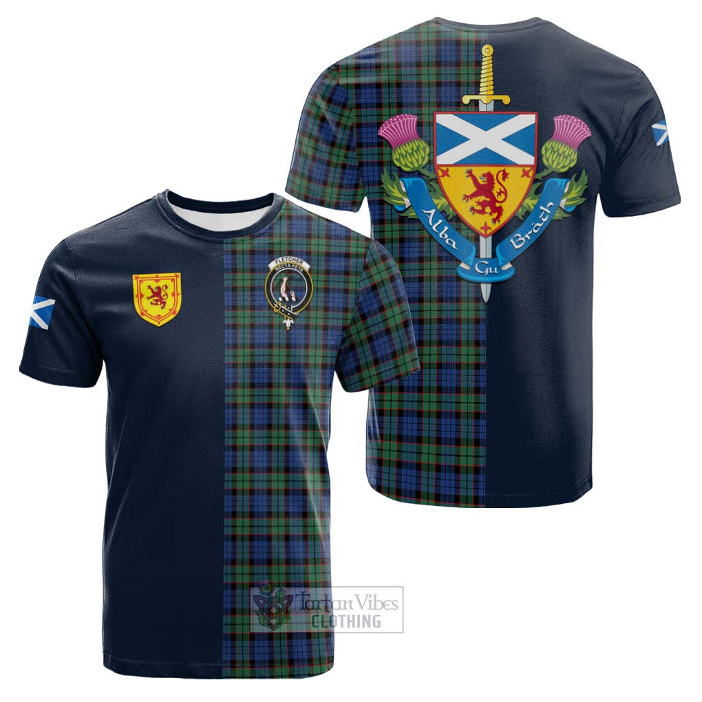 Tartan Vibes Clothing Fletcher Ancient Tartan Cotton T-shirt with Scottish Lion Royal Arm Half Style