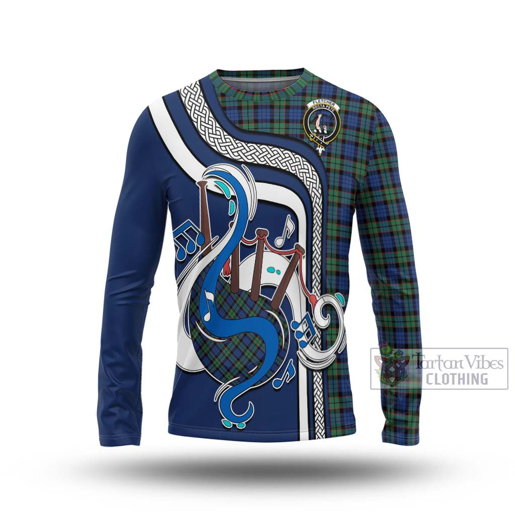 Tartan Vibes Clothing Fletcher Ancient Tartan Long Sleeve T-Shirt with Epic Bagpipe Style