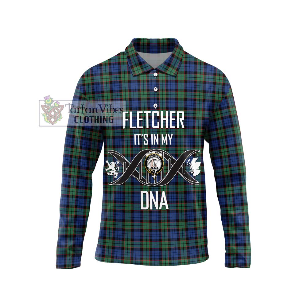 Fletcher Ancient Tartan Long Sleeve Polo Shirt with Family Crest DNA In Me Style Unisex - Tartanvibesclothing Shop