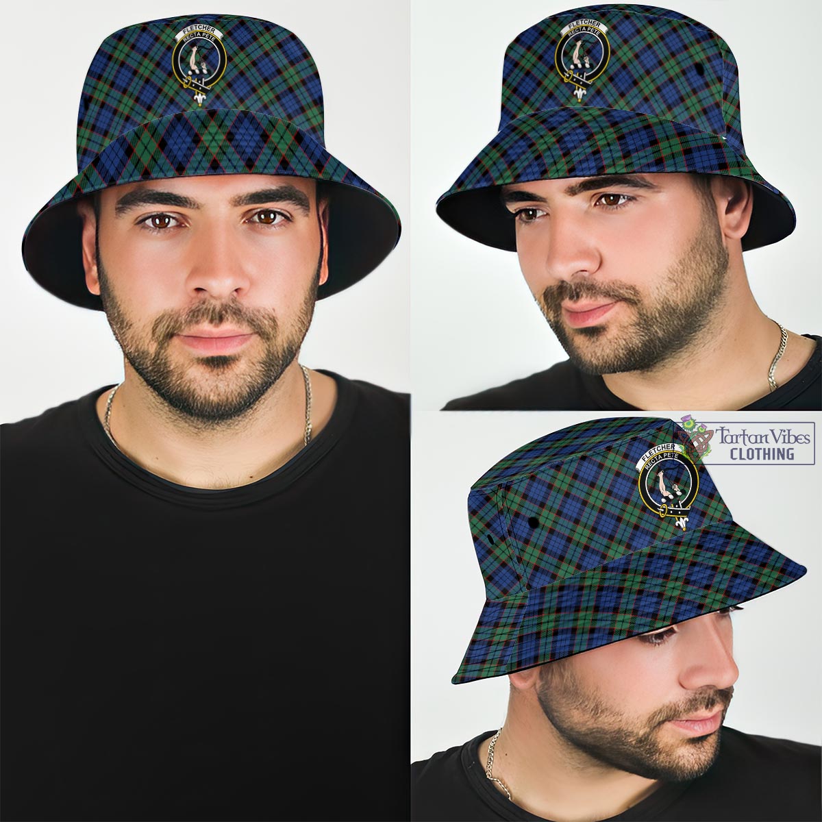 Tartan Vibes Clothing Fletcher Ancient Tartan Bucket Hat with Family Crest