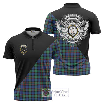 Fletcher Ancient Tartan Zipper Polo Shirt with Family Crest and Military Logo Style