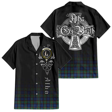 Fletcher Ancient Tartan Short Sleeve Button Up Shirt Featuring Alba Gu Brath Family Crest Celtic Inspired