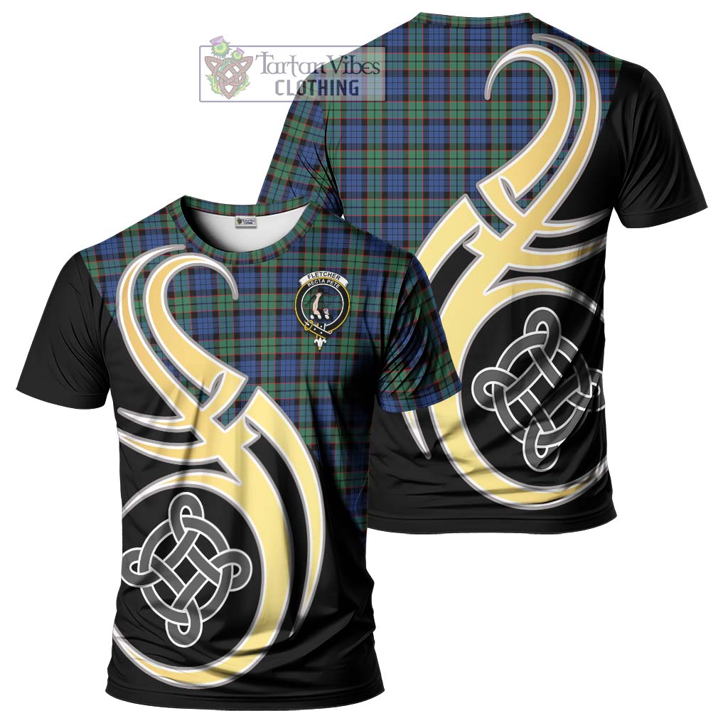 Tartan Vibes Clothing Fletcher Ancient Tartan T-Shirt with Family Crest and Celtic Symbol Style