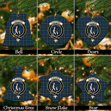 Fletcher Ancient Tartan Christmas Ceramic Ornaments with Family Crest