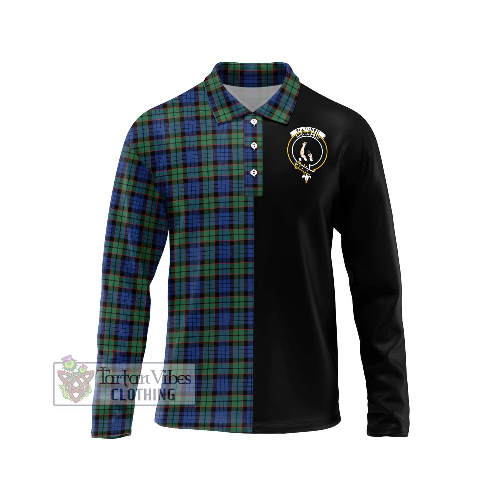 Fletcher Ancient Tartan Long Sleeve Polo Shirt with Family Crest and Half Of Me Style Unisex - Tartanvibesclothing Shop