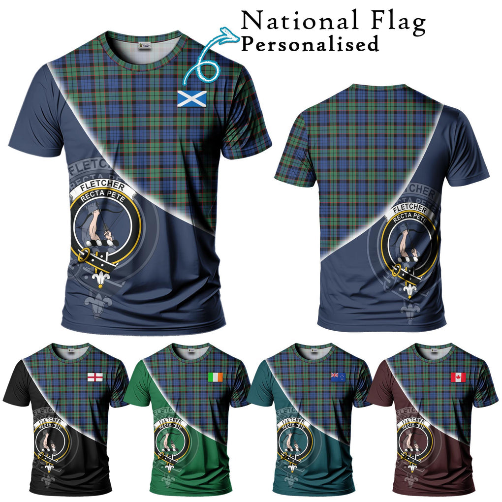 Fletcher Ancient Tartan T-Shirt with Personalised National Flag and Family Crest Half Style Kid's Shirt - Tartanvibesclothing Shop