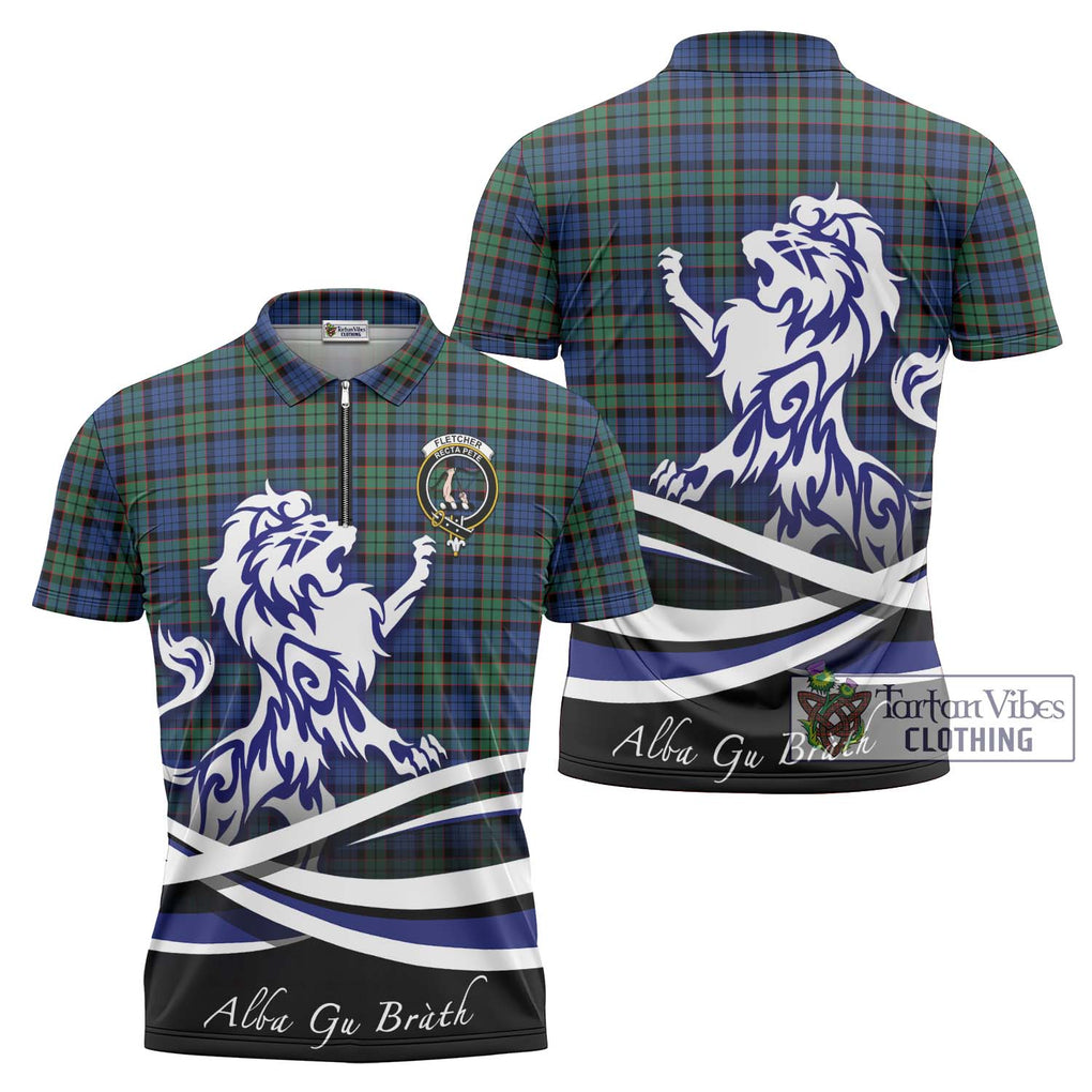 Fletcher Ancient Tartan Zipper Polo Shirt with Alba Gu Brath Regal Lion Emblem Unisex - Tartanvibesclothing Shop