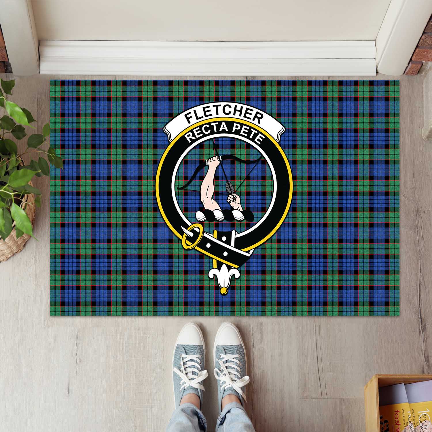 Fletcher Ancient Tartan Door Mat with Family Crest - Tartanvibesclothing