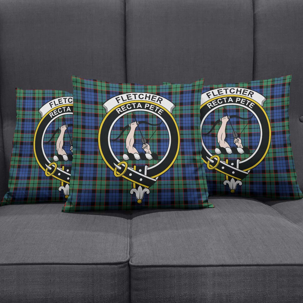 Fletcher Ancient Tartan Pillow Cover with Family Crest Square Pillow Cover - Tartanvibesclothing