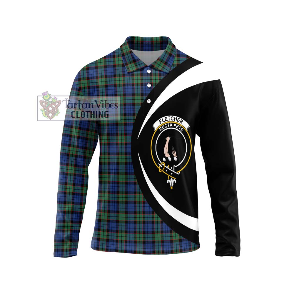 Fletcher Ancient Tartan Long Sleeve Polo Shirt with Family Crest Circle Style Unisex - Tartan Vibes Clothing