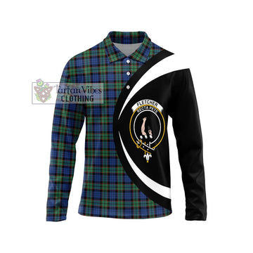 Fletcher Ancient Tartan Long Sleeve Polo Shirt with Family Crest Circle Style