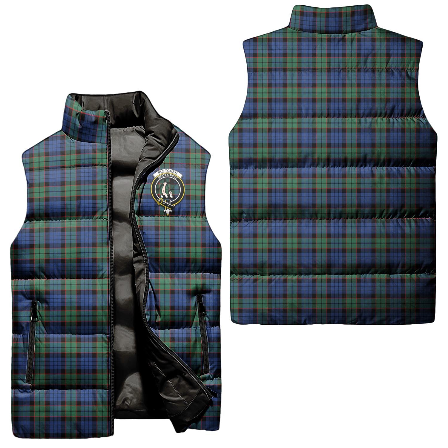 Fletcher Ancient Tartan Sleeveless Puffer Jacket with Family Crest Unisex - Tartanvibesclothing