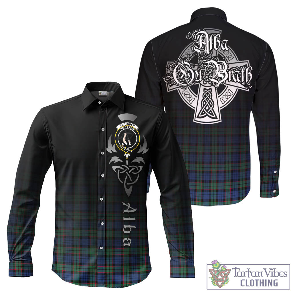 Tartan Vibes Clothing Fletcher Ancient Tartan Long Sleeve Button Up Featuring Alba Gu Brath Family Crest Celtic Inspired