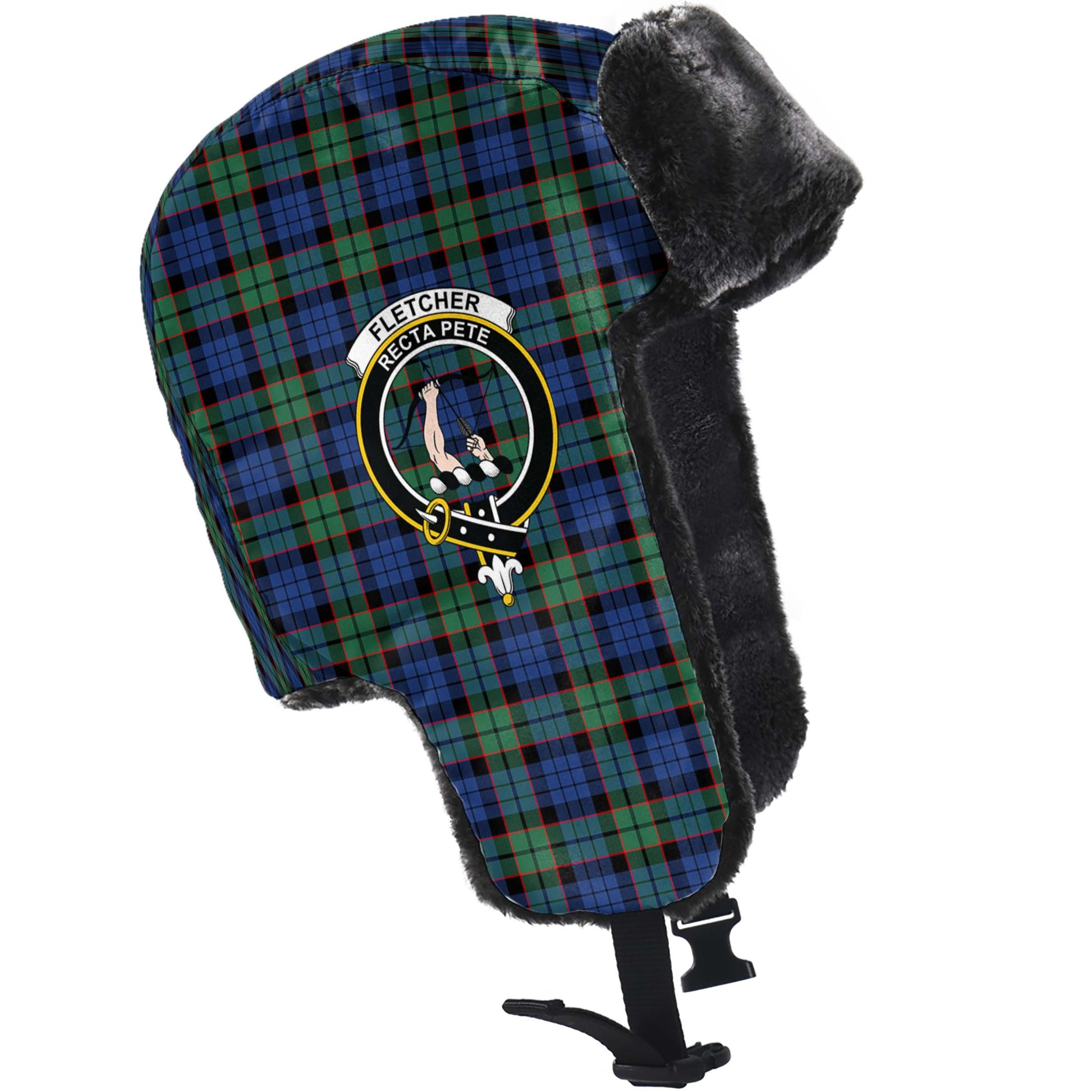 Fletcher Ancient Tartan Winter Trapper Hat with Family Crest - Tartanvibesclothing