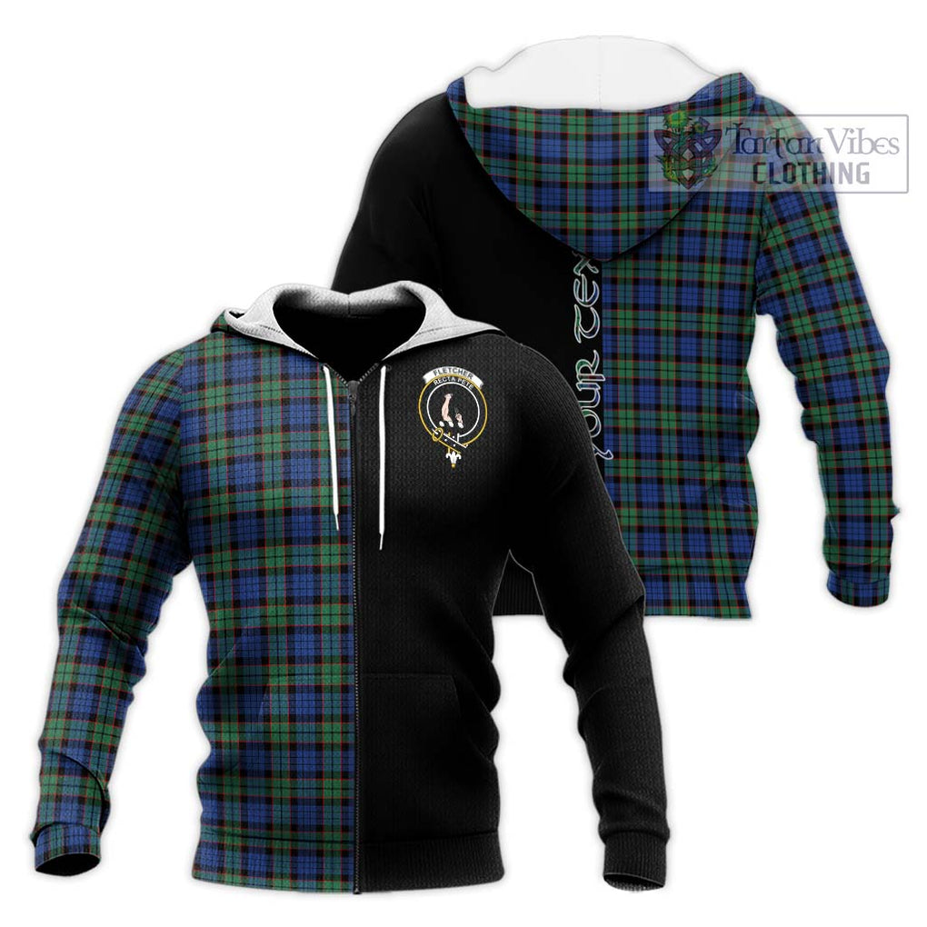 Fletcher Ancient Tartan Knitted Hoodie with Family Crest and Half Of Me Style Unisex Knitted Zip Hoodie - Tartanvibesclothing Shop