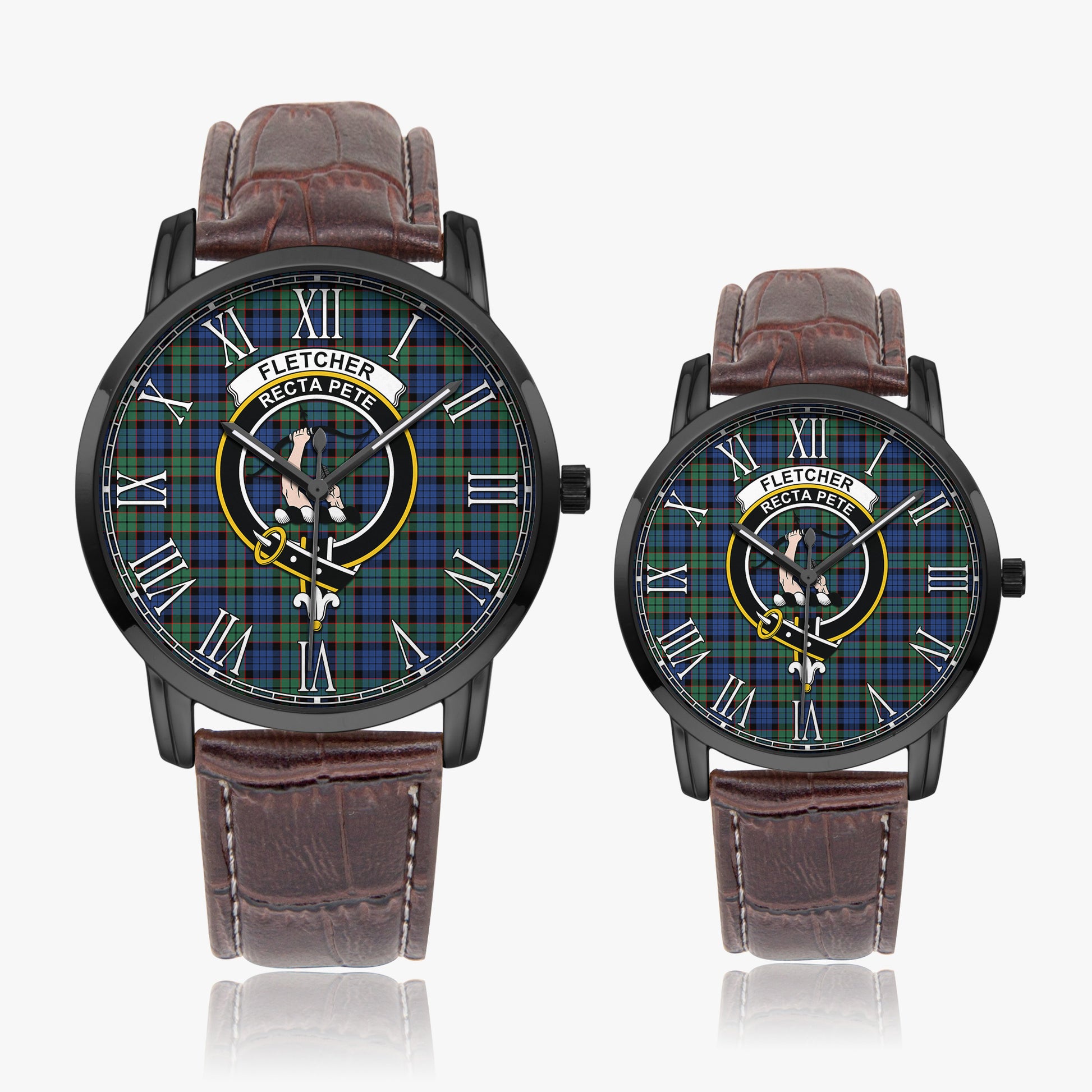 Fletcher Ancient Tartan Family Crest Leather Strap Quartz Watch - Tartanvibesclothing