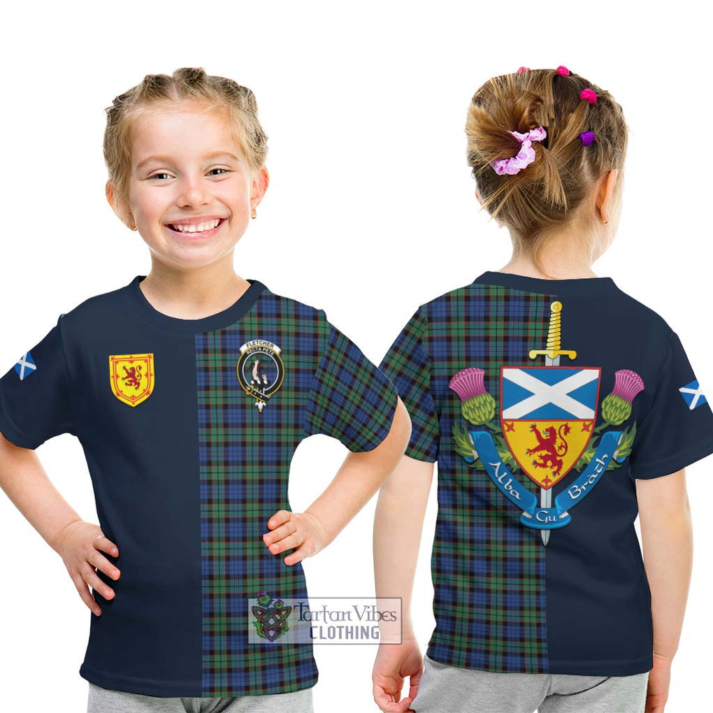 Tartan Vibes Clothing Fletcher Ancient Tartan Kid T-Shirt with Scottish Lion Royal Arm Half Style